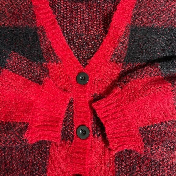 WOMEN'S Small Wild Fable V Neck Soft Cardigan Sweater Red/Black Plaid - Picture 5 of 7